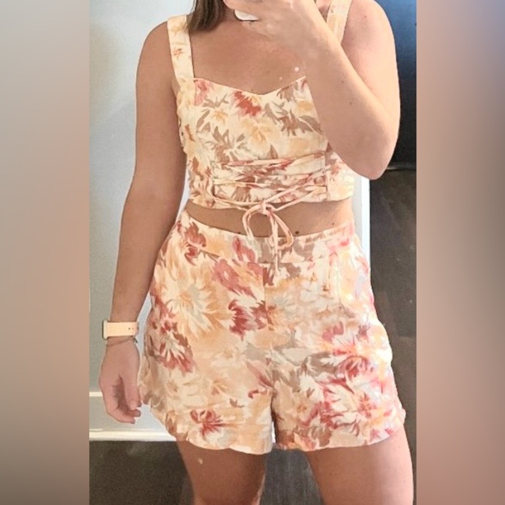 Abercrombie & Fitch Crop Top & Shorts Matching 2 Pc. Set Autumn Floral Size S